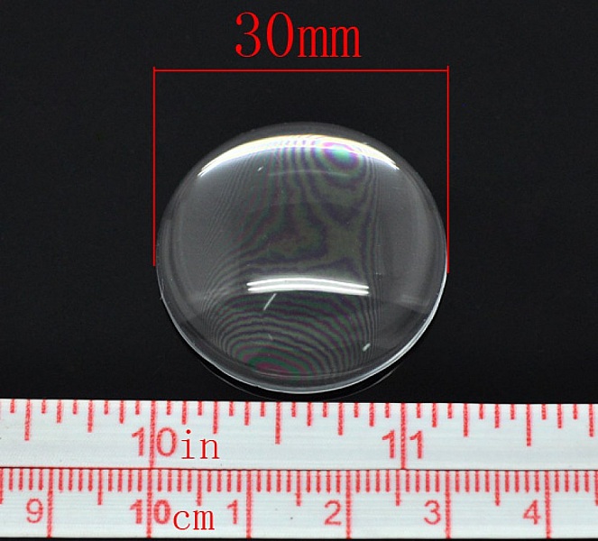 100 Cabochons Ronds 30 mm en verre Loupe transparent N&deg;13