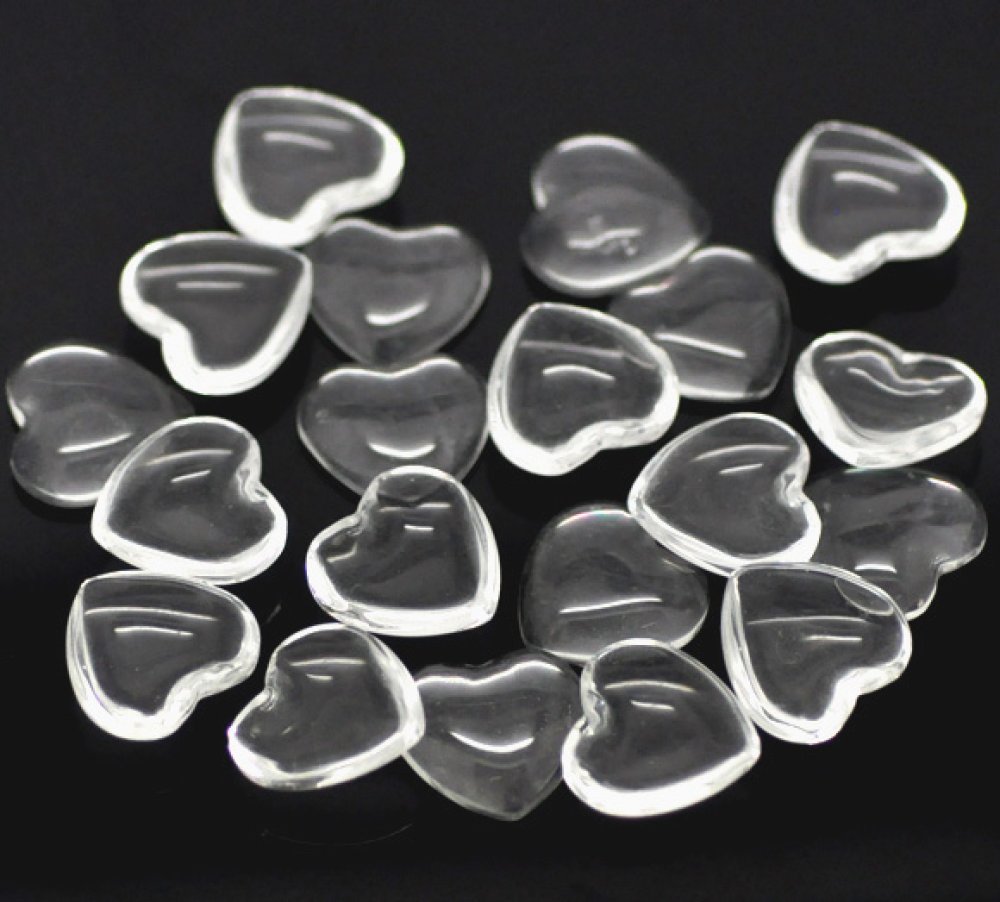 10 Cabochons C&oelig;urs 14 x 15 mm en verre loupe transparent N&deg;22