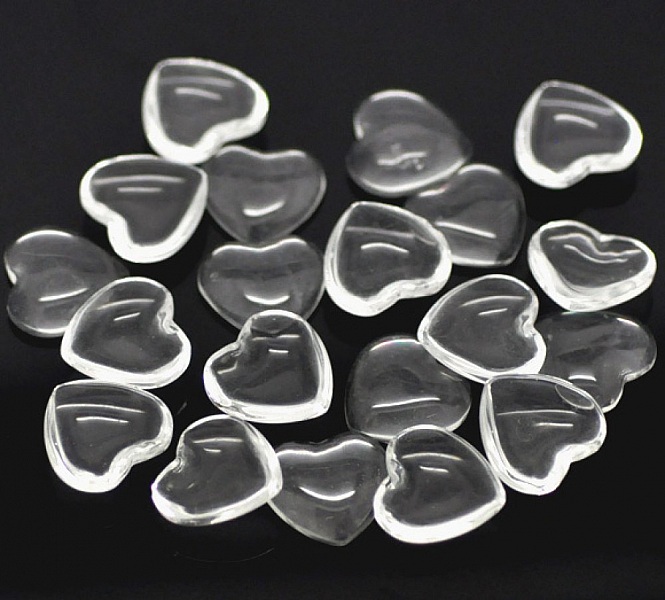 10 Cabochons C&oelig;urs 14 x 15 mm en verre loupe transparent N&deg;22