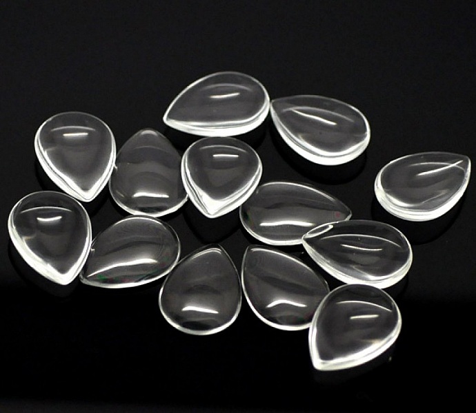 10 Cabochons Gouttes 18 x 25 mm en verre loupe transparent N&deg;25