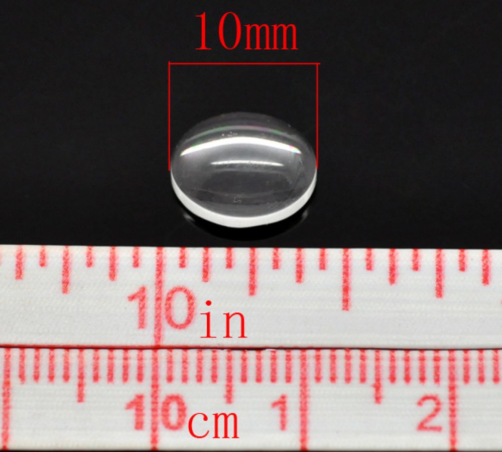 Cabochon rond en verre loupe transparent de 10 mm.