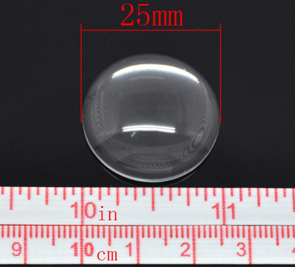 Cabochon rond en verre loupe transparent de 25 mm.