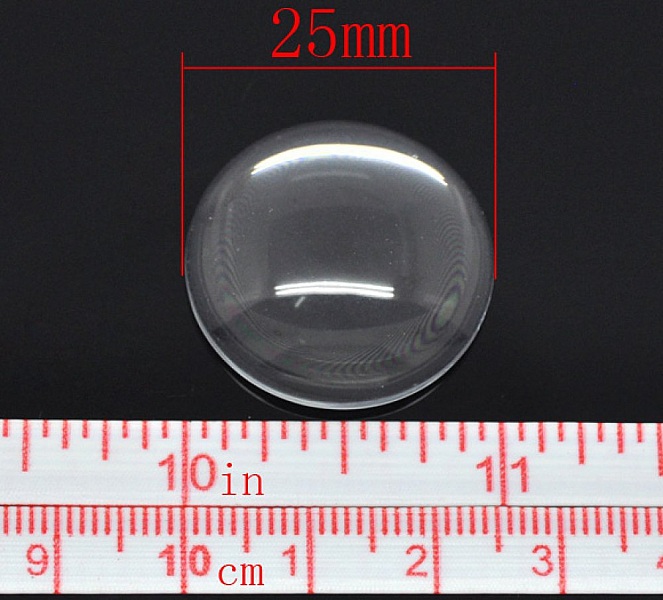 Cabochon rond en verre loupe transparent de 25 mm.