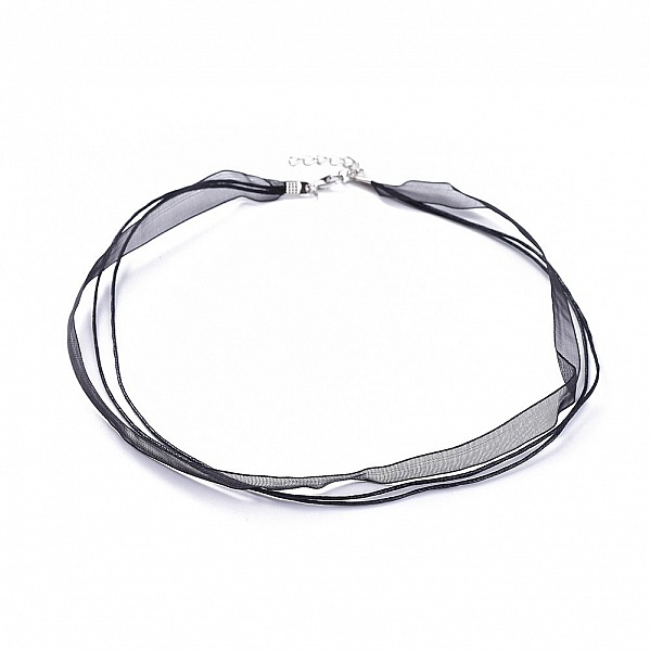 10 Colliers ruban organza et cordon enduit cir&eacute; noir