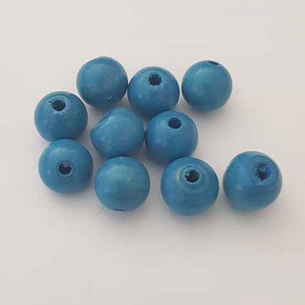 10 Perles Bois ronde 10 mm Turquoise N&deg;01