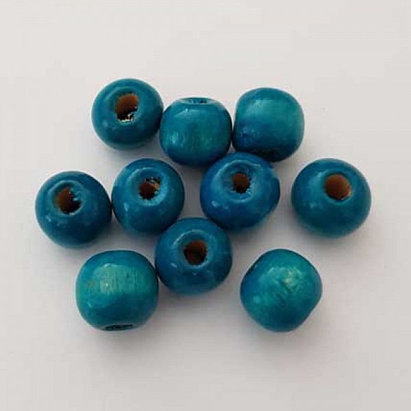 10 Perles Bois ronde 9 mm Turquoise N&deg;01
