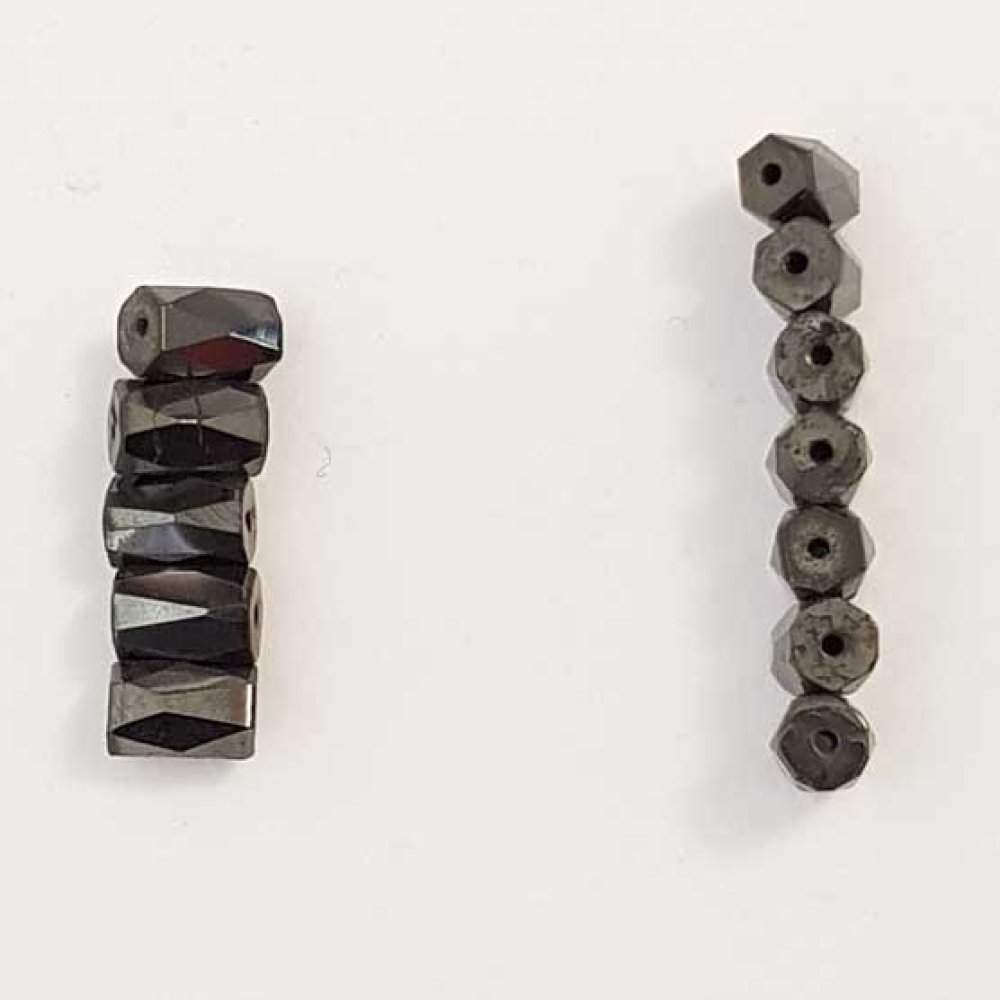 10 Perles H&eacute;matite Magn&eacute;tiques Cylindre Facett&eacute; 6 x 8 mm N&deg;01