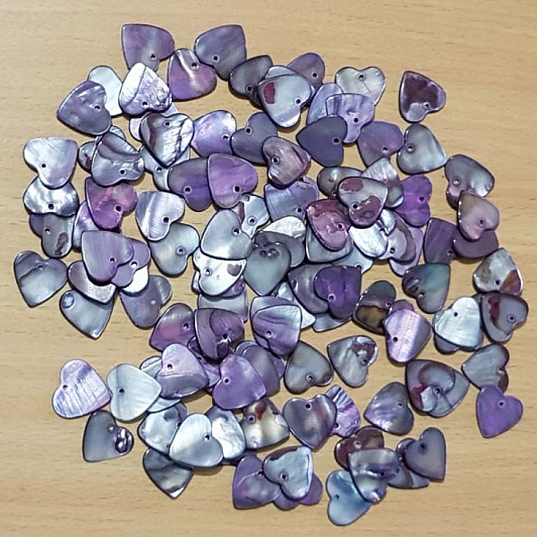 10 Perles breloques Pendentifs Nacres C&oelig;ur 17mm Violet