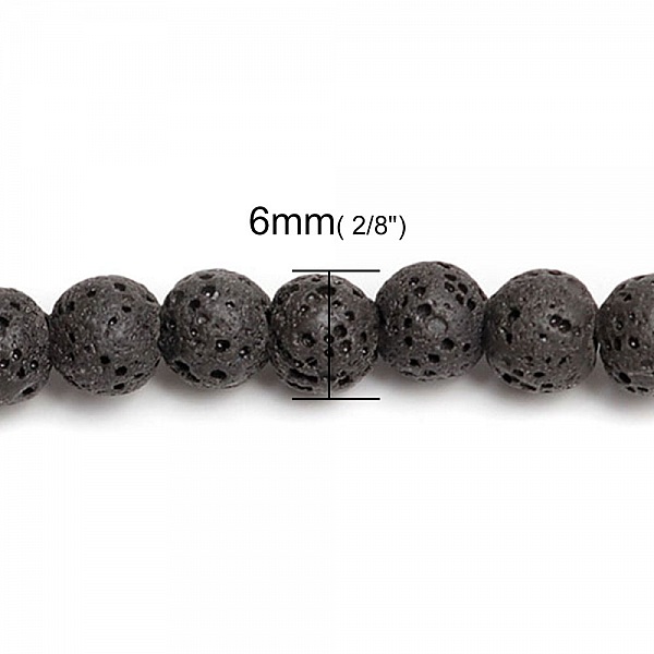 10 Perles en Pierre de Lave ( Naturel ) Rond Noir 6mm