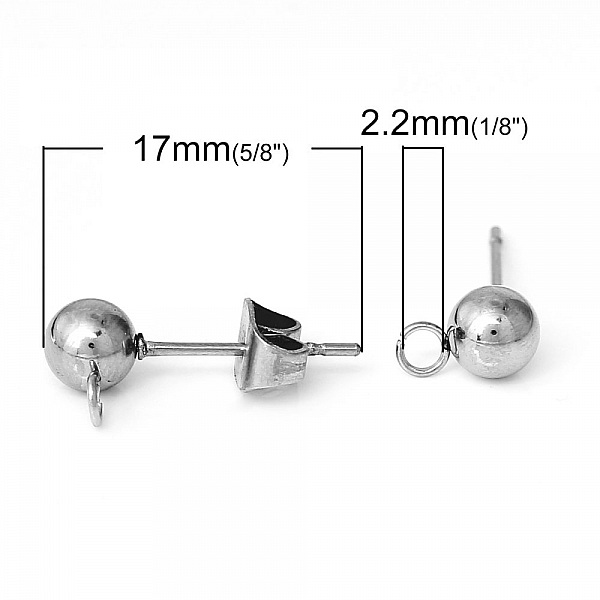 10 Supports Boucle d'oreille puce boule ronde 5 mm en acier inoxydable N&deg;03