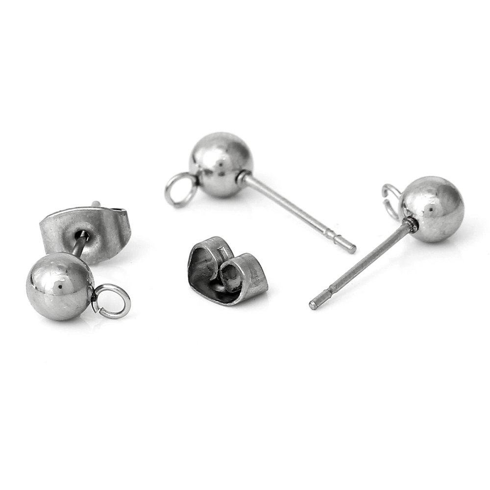 10 Supports Boucle d'oreille puce boule ronde 5 mm en acier inoxydable N&deg;03