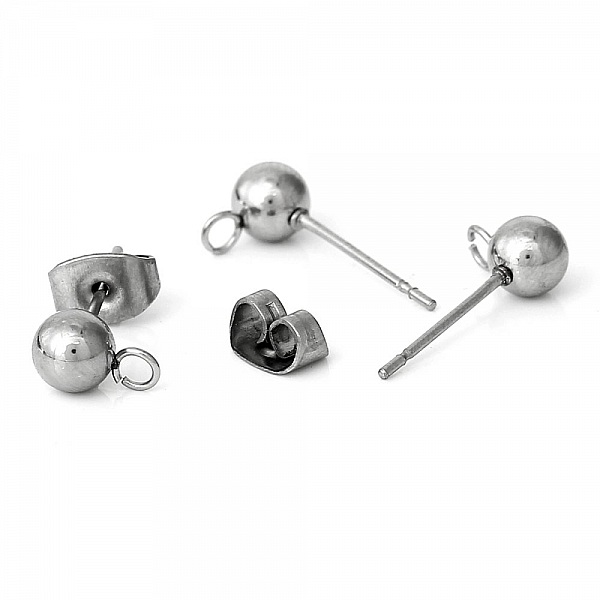 10 Supports Boucle d'oreille puce boule ronde 5 mm en acier inoxydable N&deg;03
