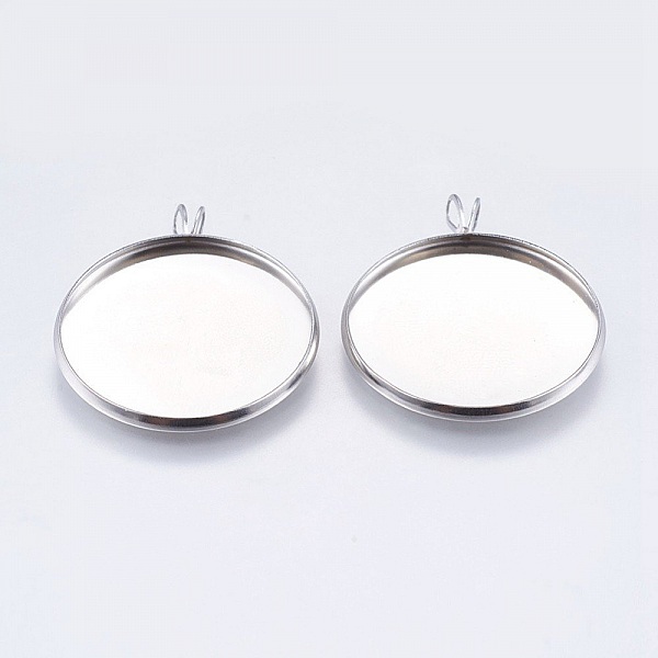 10 Supports cabochons 25mm argent Vieilli, Acier Inoxydable