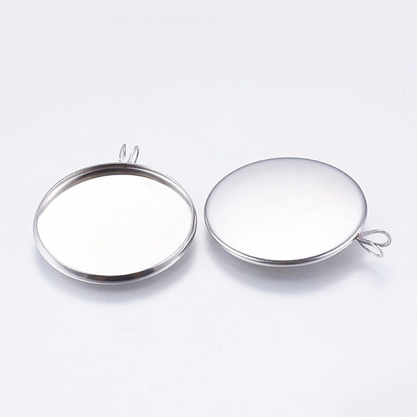 10 Supports cabochons 25mm argent Vieilli, Acier Inoxydable
