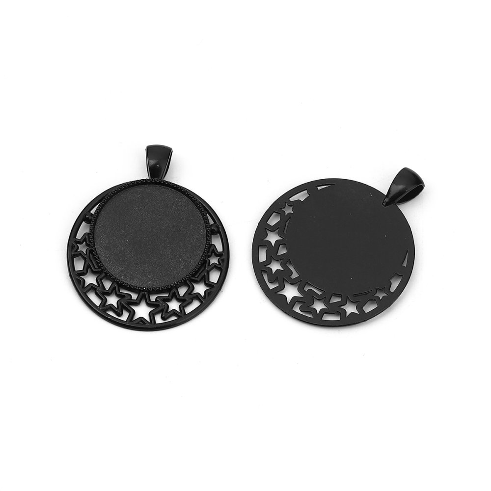 10 supports cabochons de 25mm Noir, pendentifs cabochons 8501