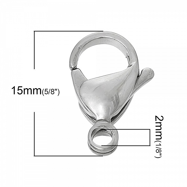1 Fermoir Acier Inoxydable Mousqueton 15 x 9 mm