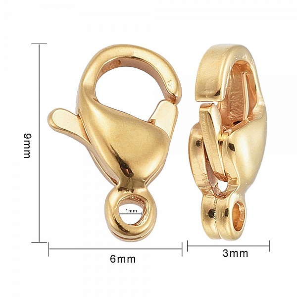 1 Fermoir Acier Inoxydable Plaqu&eacute; Or 24K Mousqueton 9 x 6 mm Dor&eacute;