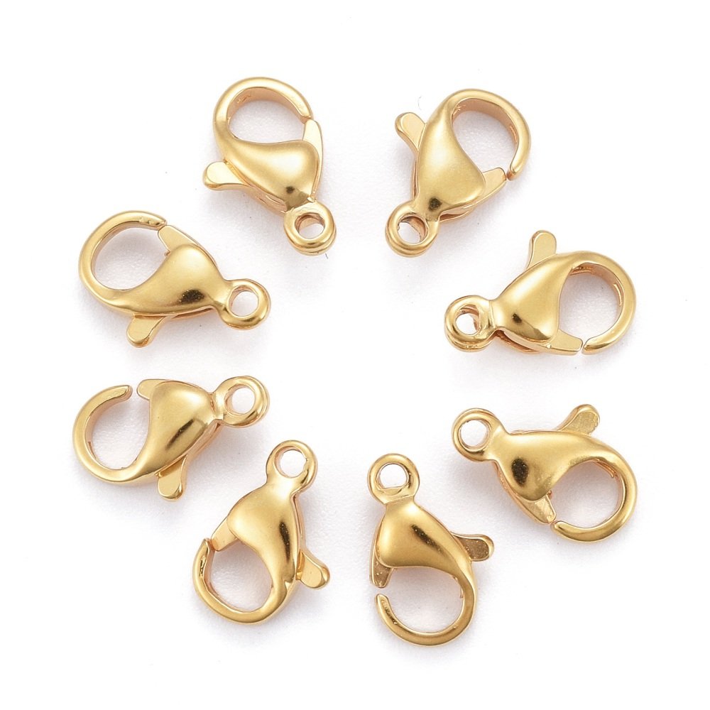 1 Fermoir Acier Inoxydable Plaqu&eacute; Or 24K Mousqueton 10 x 6 mm Dor&eacute;