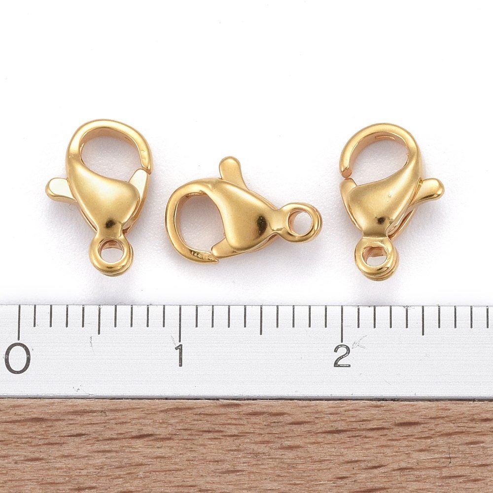 1 Fermoir Acier Inoxydable Plaqu&eacute; Or 24K Mousqueton 10 x 6 mm Dor&eacute;