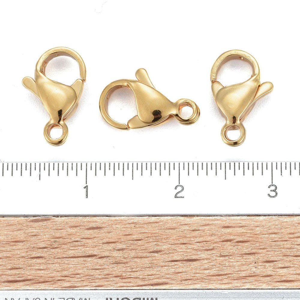 1 Fermoir Acier Inoxydable Plaqu&eacute; Or 24K Mousqueton 11 x 7 mm Dor&eacute;