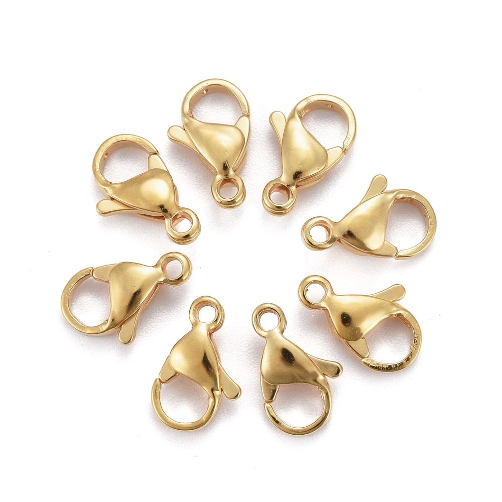 1 Fermoir Acier Inoxydable Plaqu&eacute; Or 24K Mousqueton 11 x 7 mm Dor&eacute;