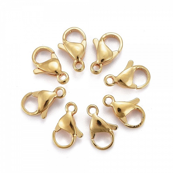 1 Fermoir Acier Inoxydable Plaqu&eacute; Or 24K Mousqueton 11 x 7 mm Dor&eacute;