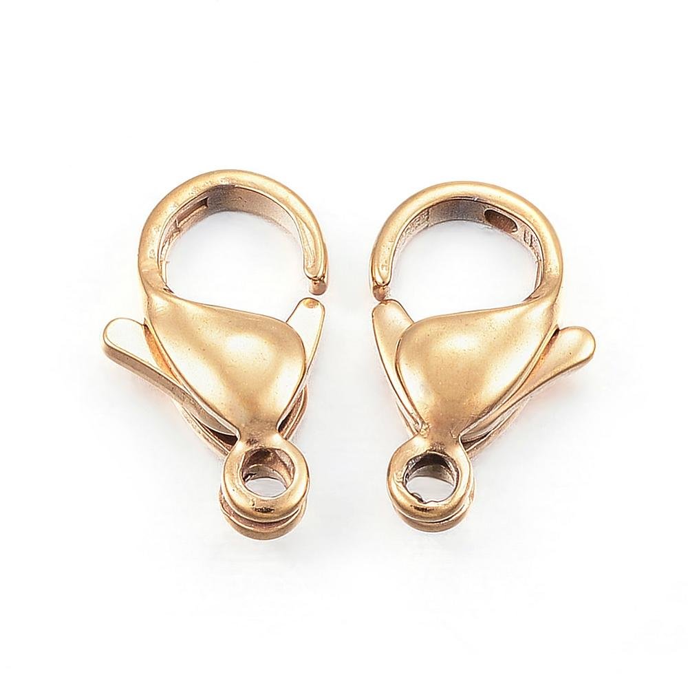1 Fermoir Acier Inoxydable Plaqu&eacute; Or 24K Mousqueton 12 x 7 mm Dor&eacute;