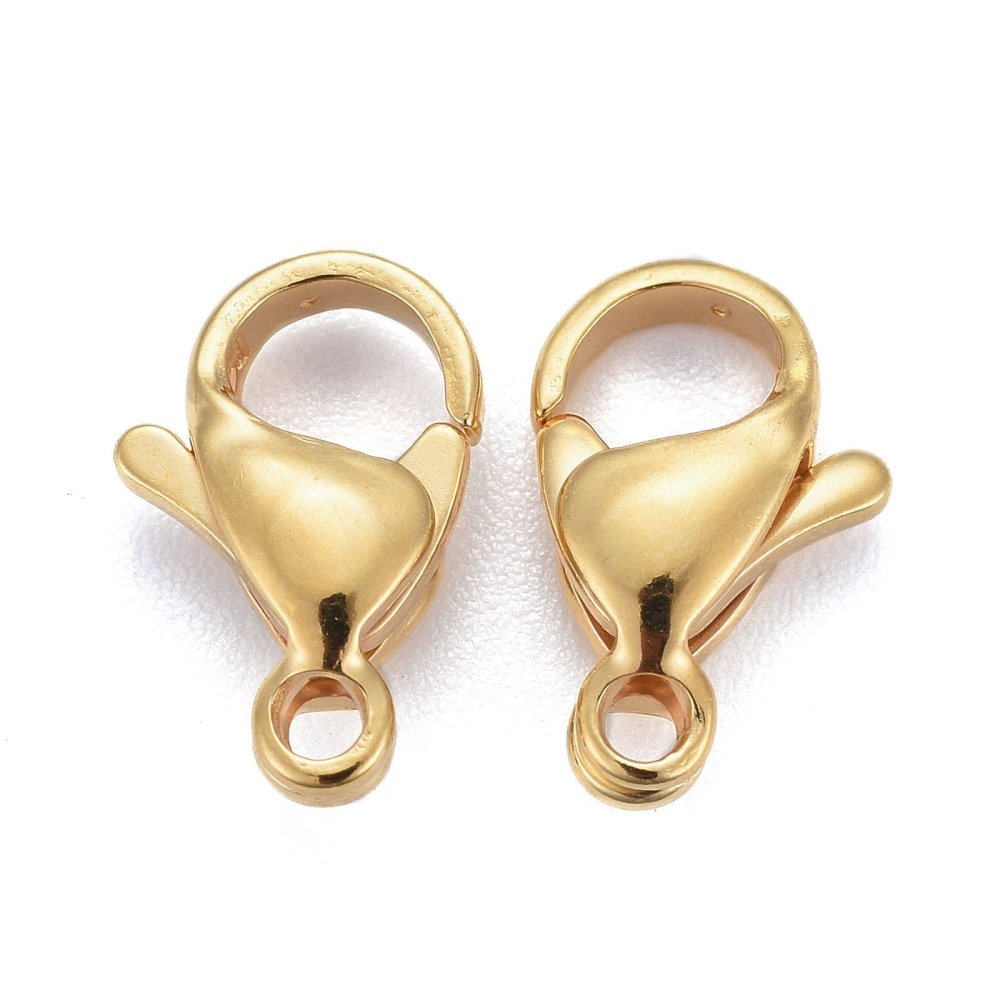1 Fermoir Acier Inoxydable Plaqu&eacute; Or 24K Mousqueton 12 x 7 mm Dor&eacute;