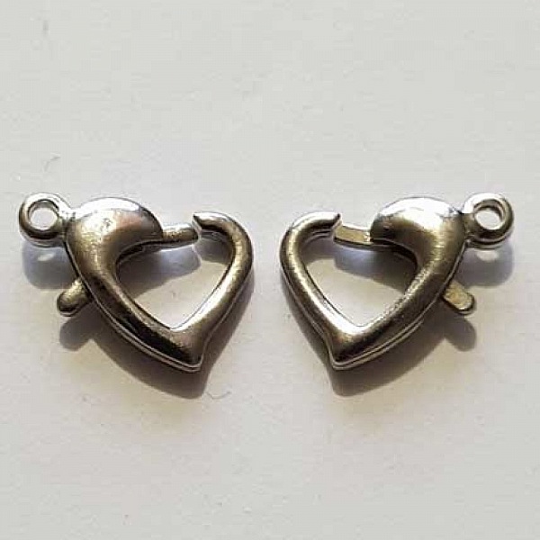 1 Fermoir Mousqueton c&oelig;ur 13 mm Argent Vieilli
