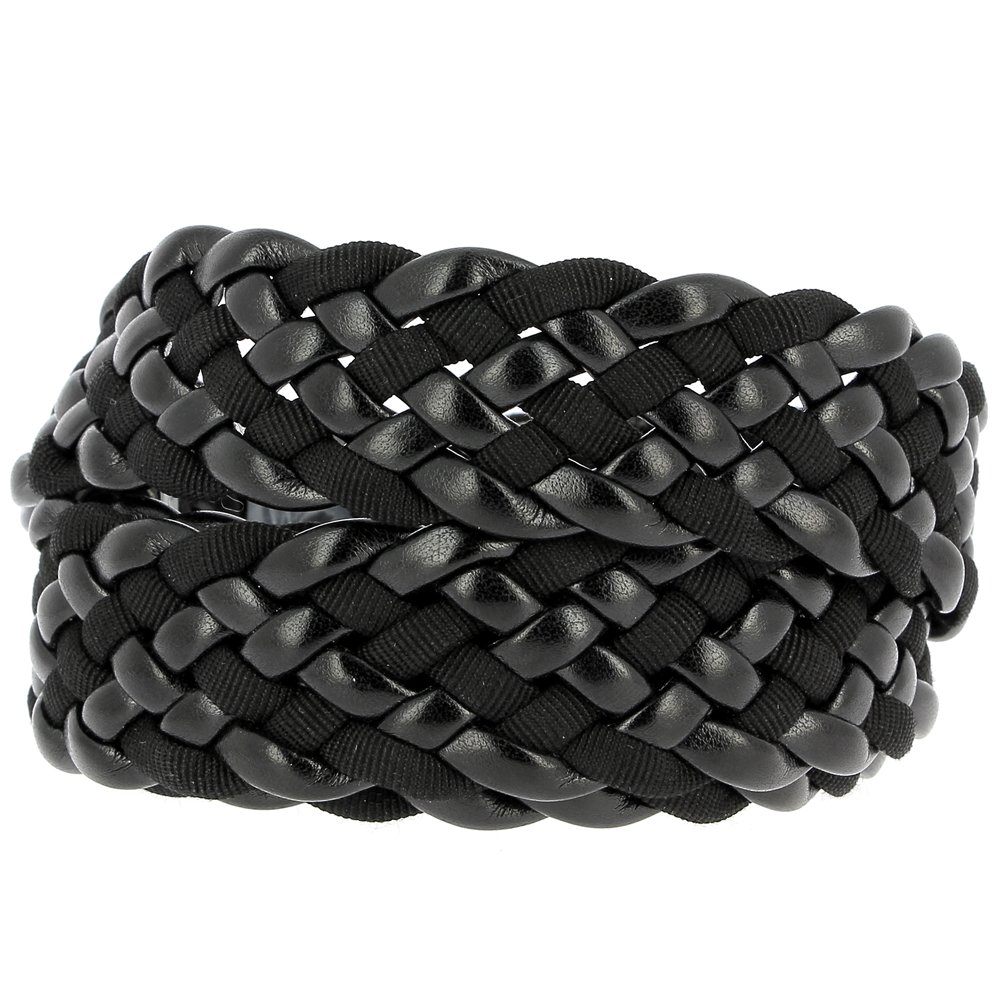 1 M&egrave;tre Cuir tress&eacute; N&deg;01 noir 30 mm