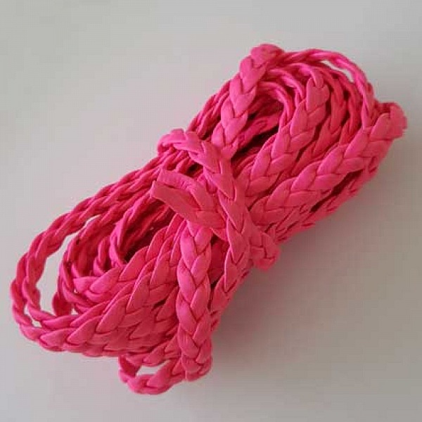 1 M&egrave;tre Lani&egrave;re simili cuir tress&eacute; 07 mm Rose Fluo