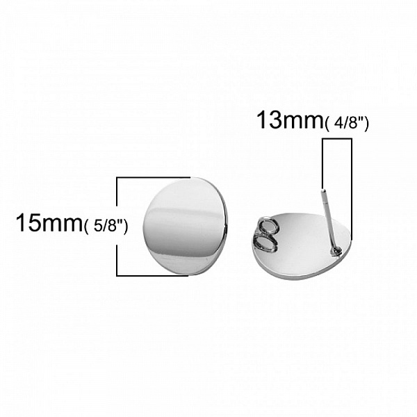 1 Paire Boucle d'oreille puce ronde plateau 16 mm Plaqu&eacute; Platine