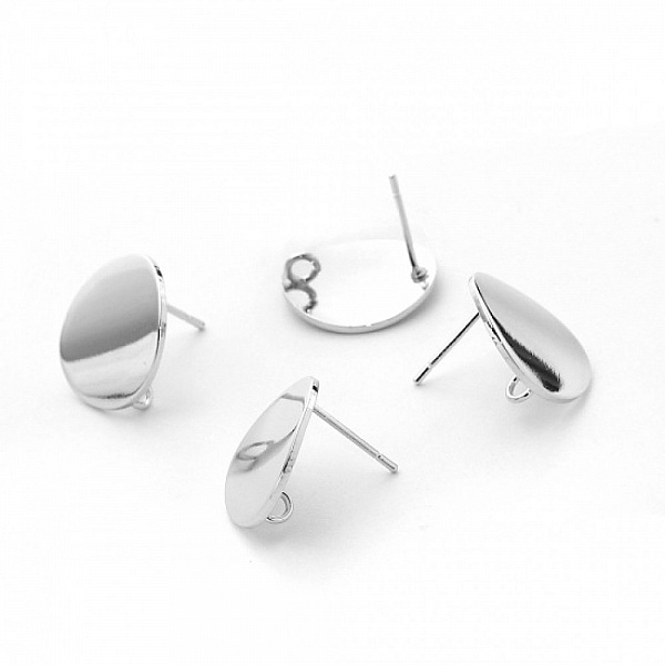 1 Paire Boucle d'oreille puce ronde plateau 16 mm Plaqu&eacute; Platine