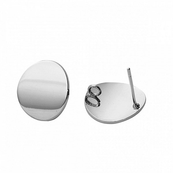 1 Paire Boucle d'oreille puce ronde plateau 16 mm Plaqu&eacute; Platine