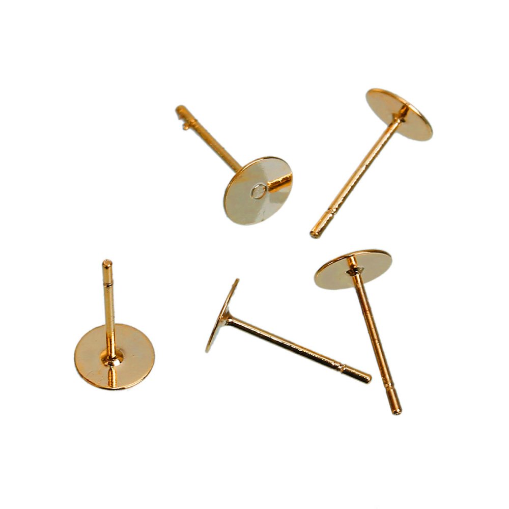 1 Paire Boucles d'oreille puce ronde plateau 6 mm Plaqu&eacute; OR 14K N&deg;01
