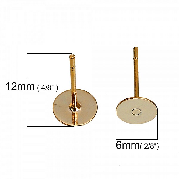 1 Paire Boucles d'oreille puce ronde plateau 6 mm Plaqu&eacute; OR 14K N&deg;01