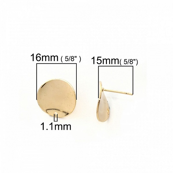 1 Paire Boucles d'oreille puces ronde plateau 16 mm Plaqu&eacute; OR N&deg;02