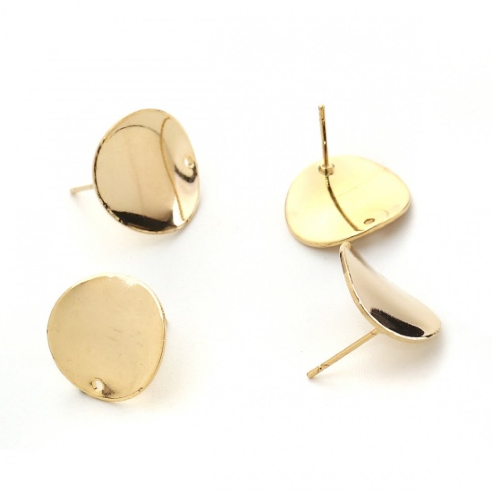 1 Paire Boucles d'oreille puces ronde plateau 16 mm Plaqu&eacute; OR N&deg;02