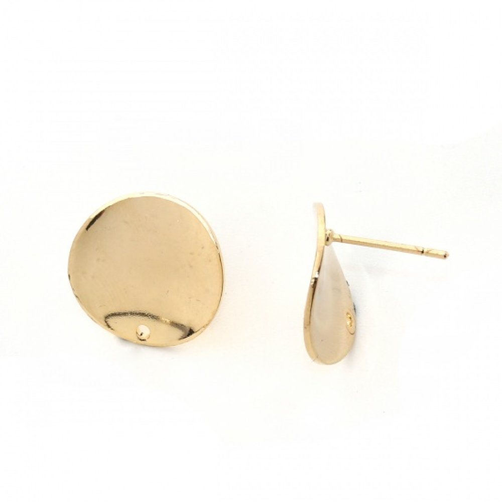 1 Paire Boucles d'oreille puces ronde plateau 16 mm Plaqu&eacute; OR N&deg;02