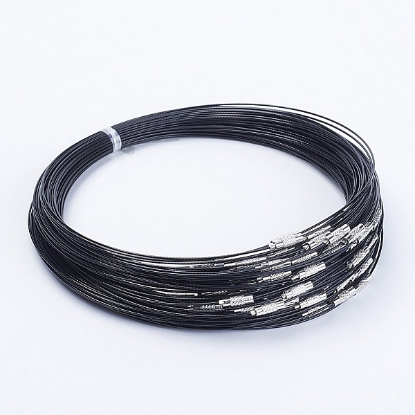 1 collier tour de cou fil c&acirc;bl&eacute; rigide noir fermoir &agrave; visser N&deg;01
