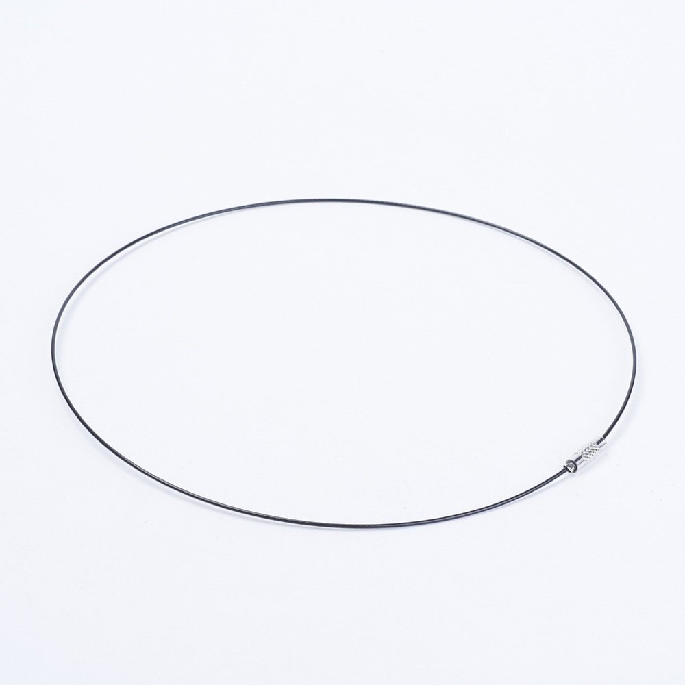 1 collier tour de cou fil c&acirc;bl&eacute; rigide noir fermoir &agrave; visser N&deg;01