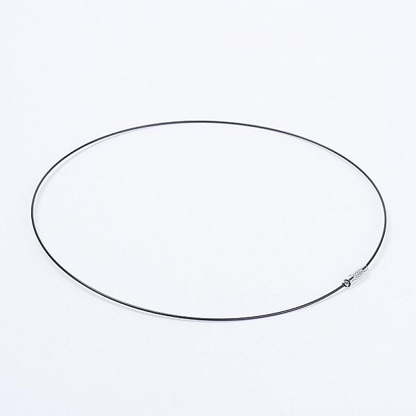 1 collier tour de cou fil c&acirc;bl&eacute; rigide noir fermoir &agrave; visser N&deg;01