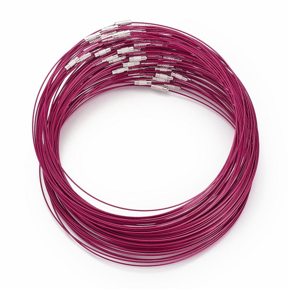 1 collier tour de cou fil c&acirc;bl&eacute; rigide violet rouge fermoir &agrave; visser N&deg;01