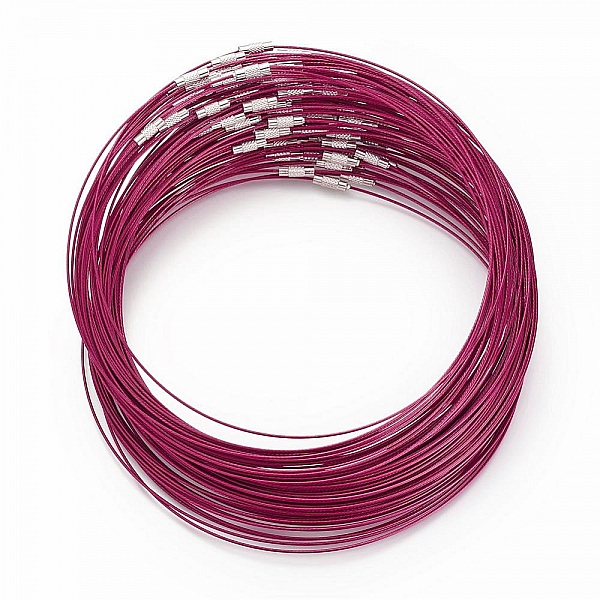 1 collier tour de cou fil c&acirc;bl&eacute; rigide violet rouge fermoir &agrave; visser N&deg;01