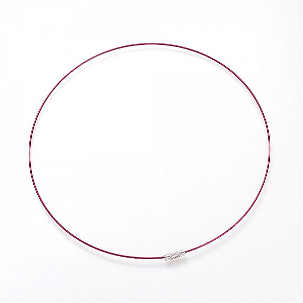 1 collier tour de cou fil c&acirc;bl&eacute; rigide violet rouge fermoir &agrave; visser N&deg;01