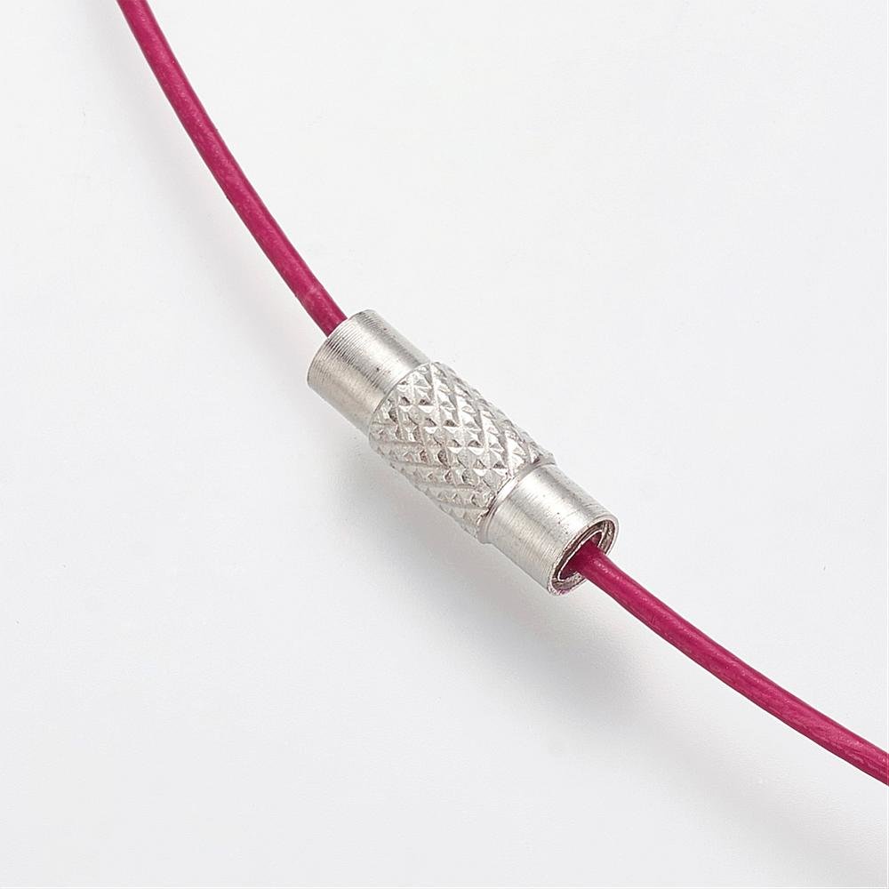 1 collier tour de cou fil c&acirc;bl&eacute; rigide violet rouge fermoir &agrave; visser N&deg;01