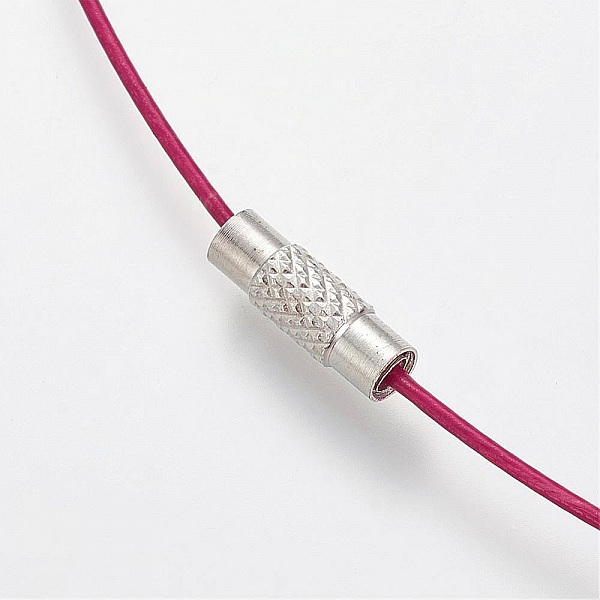 1 collier tour de cou fil c&acirc;bl&eacute; rigide violet rouge fermoir &agrave; visser N&deg;01