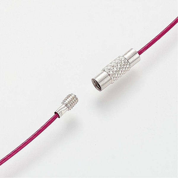 1 collier tour de cou fil c&acirc;bl&eacute; rigide violet rouge fermoir &agrave; visser N&deg;01