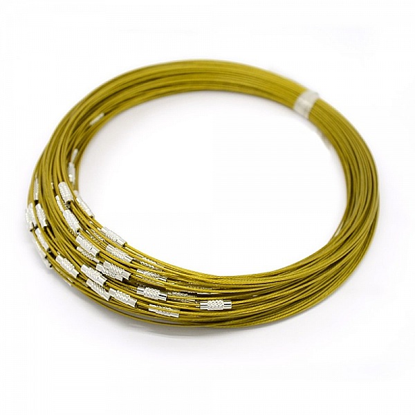 1 collier tour de cou fil c&acirc;bl&eacute; rigide vert jaune fermoir &agrave; visser N&deg;01