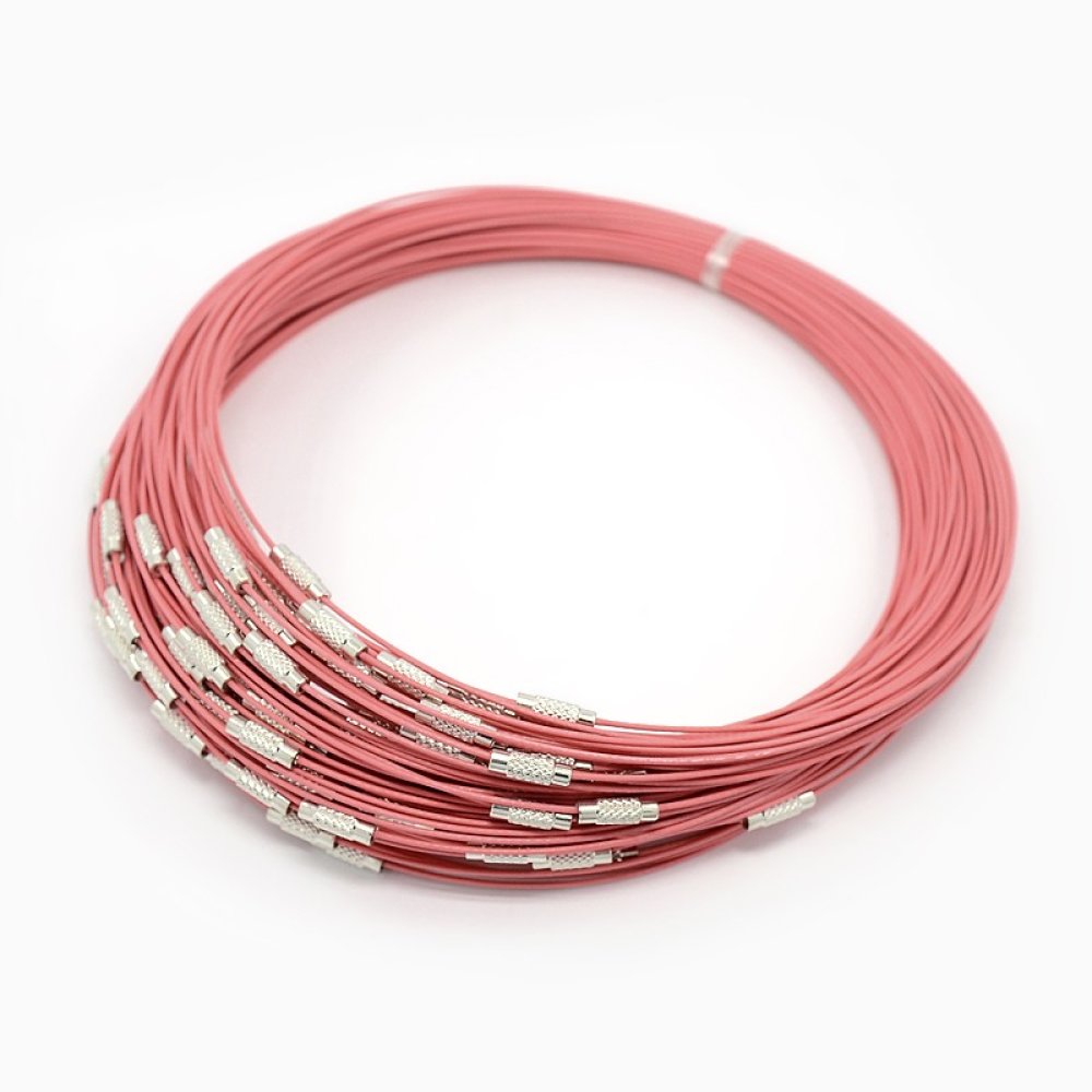 1 collier tour de cou fil c&acirc;bl&eacute; rigide rose fermoir &agrave; visser N&deg;01